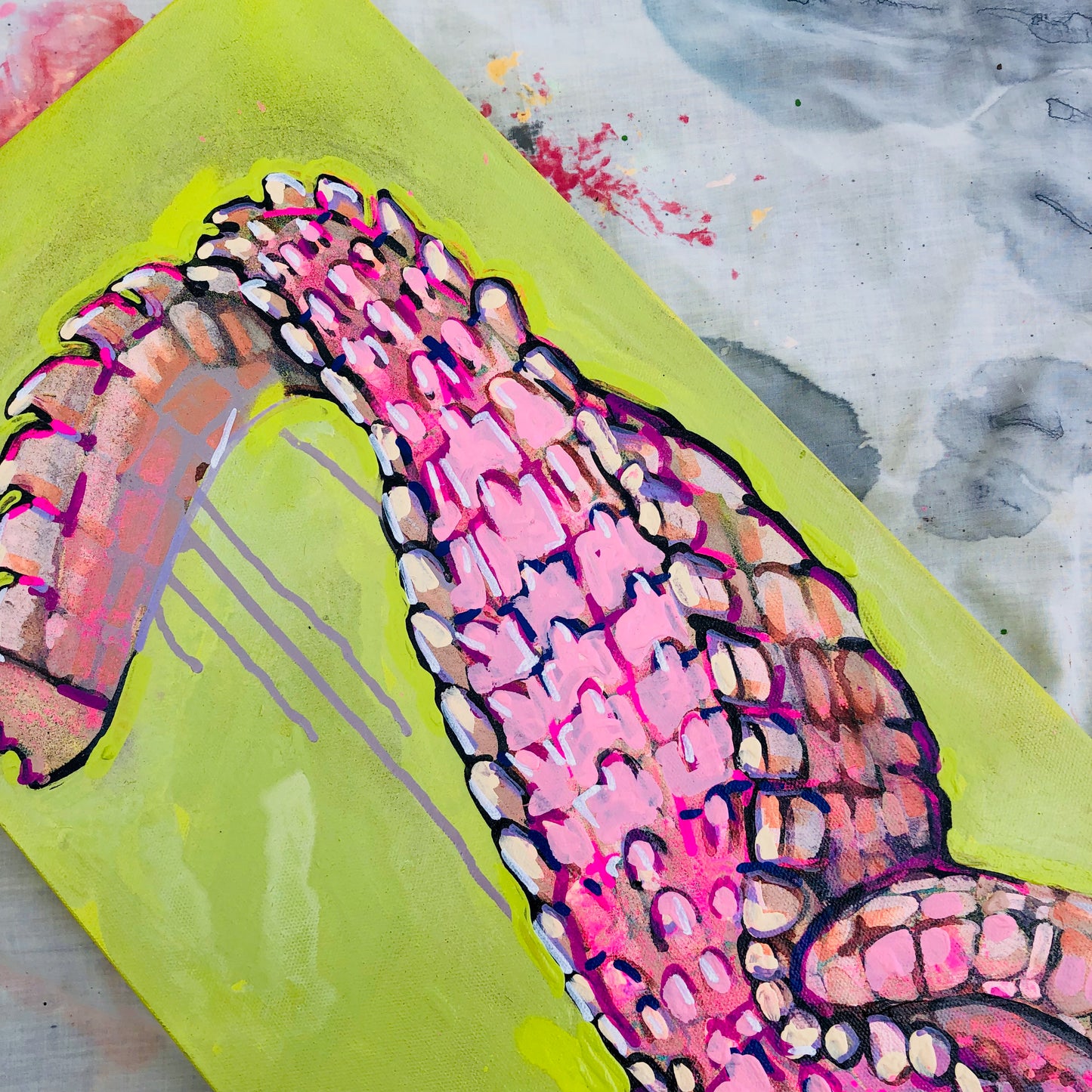 Pinkie the Gator on Acid Green