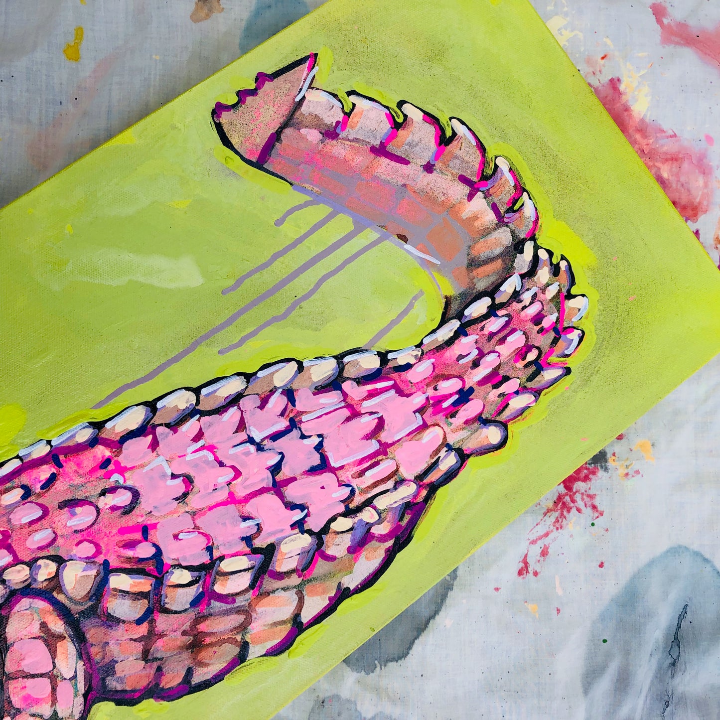 Pinkie the Gator on Acid Green