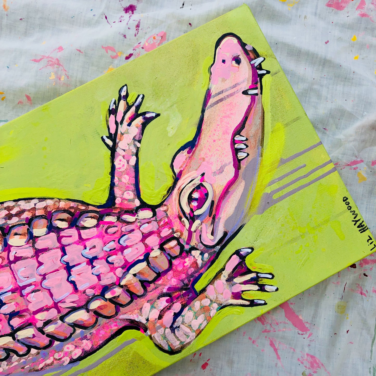 Pinkie the Gator on Acid Green
