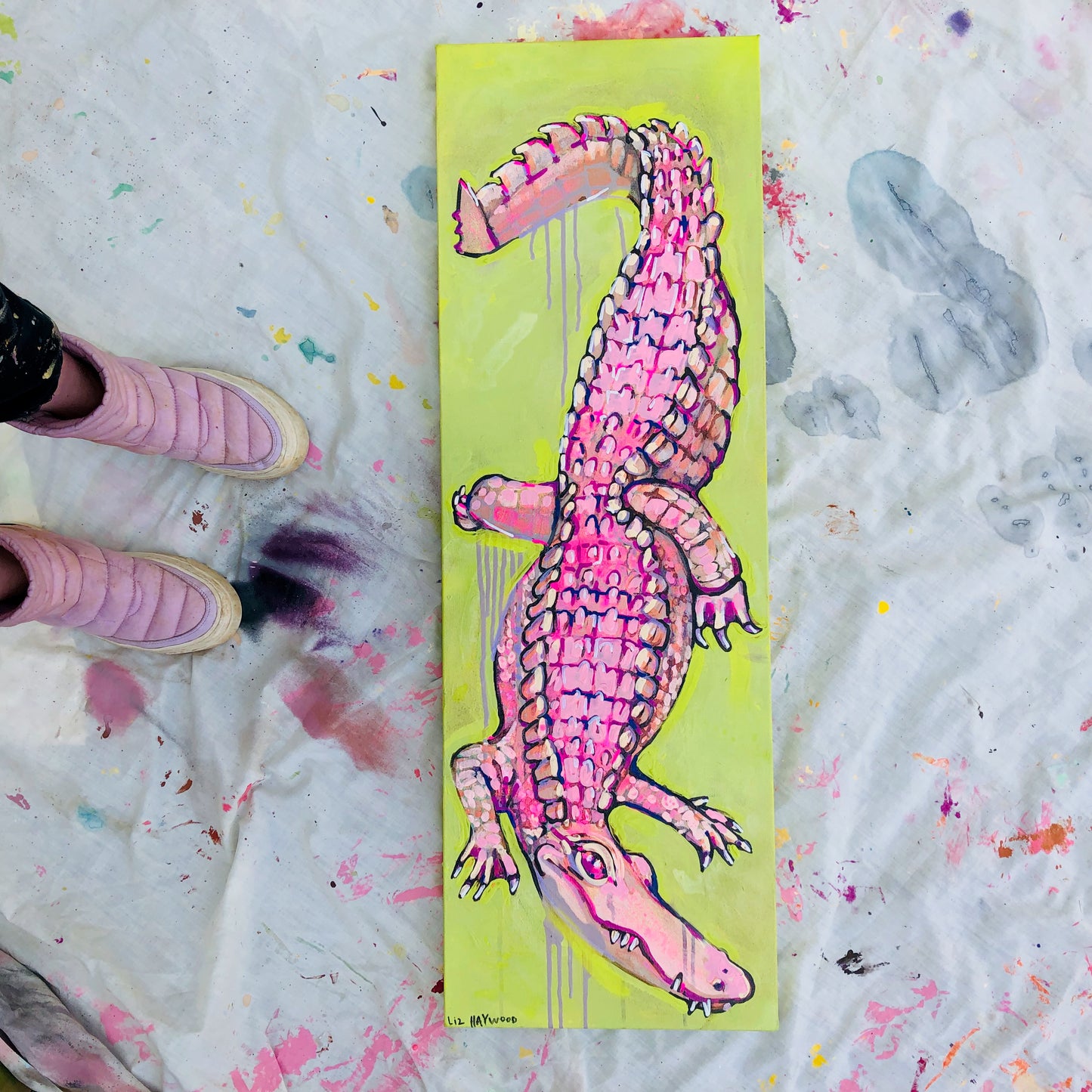 Pinkie the Gator on Acid Green