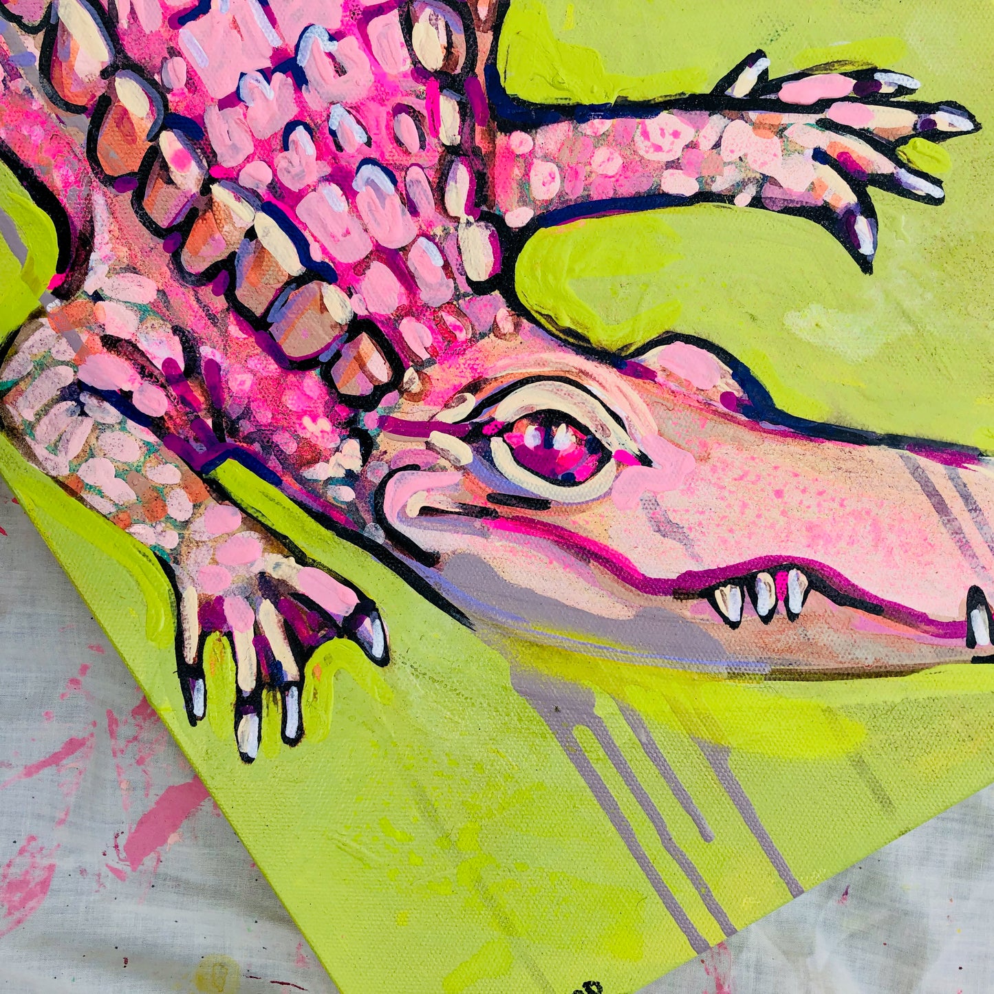 Pinkie the Gator on Acid Green