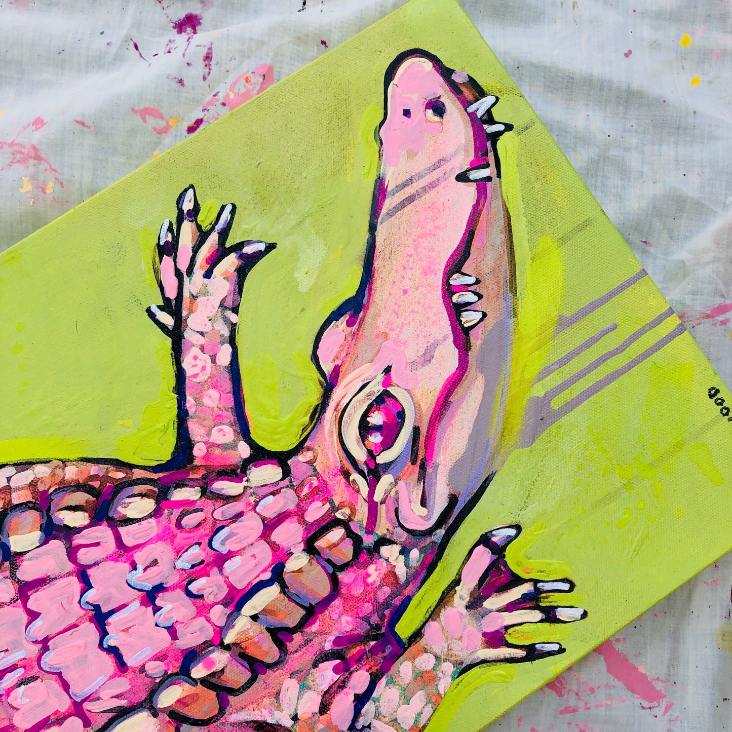 Pinkie the Gator on Acid Green